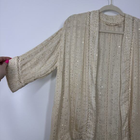 Soft Surroundings Womens XSP Cream Sequin Topper 3/4 Sleeve Spring Cardigan - Picture 3 of 6